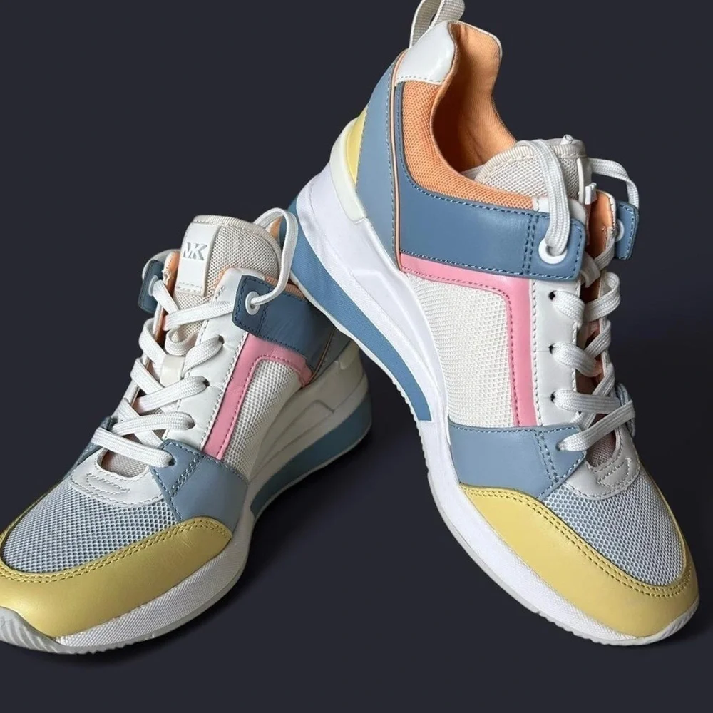 New- Michael Kors Georgie Wedge Trainer – Size 6.5 – Pastels